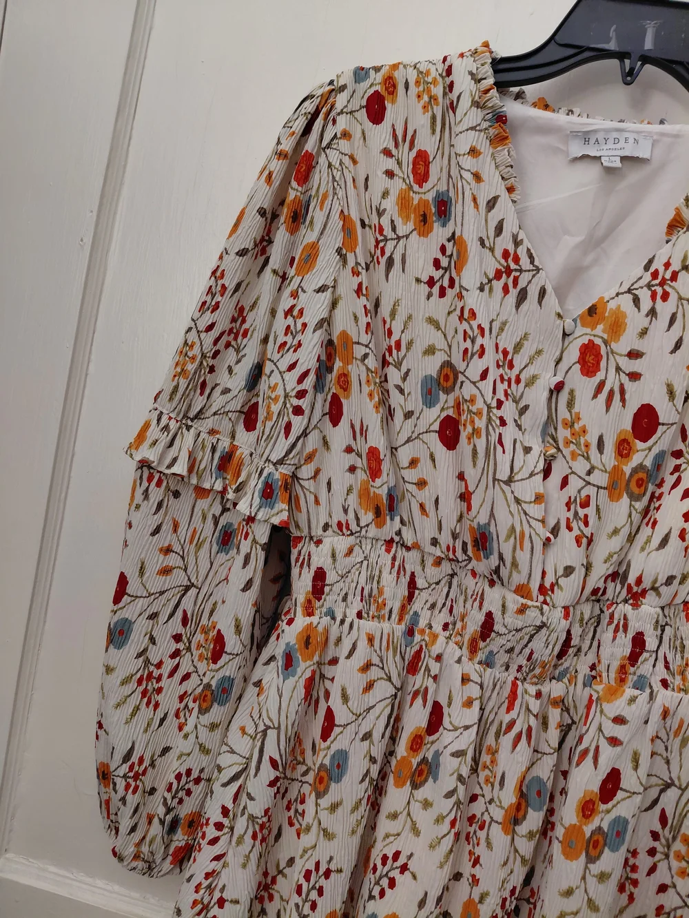 Hayden Los Angeles Floral Print Ruffle Sleeve Mini Dress Cream & Orange Large